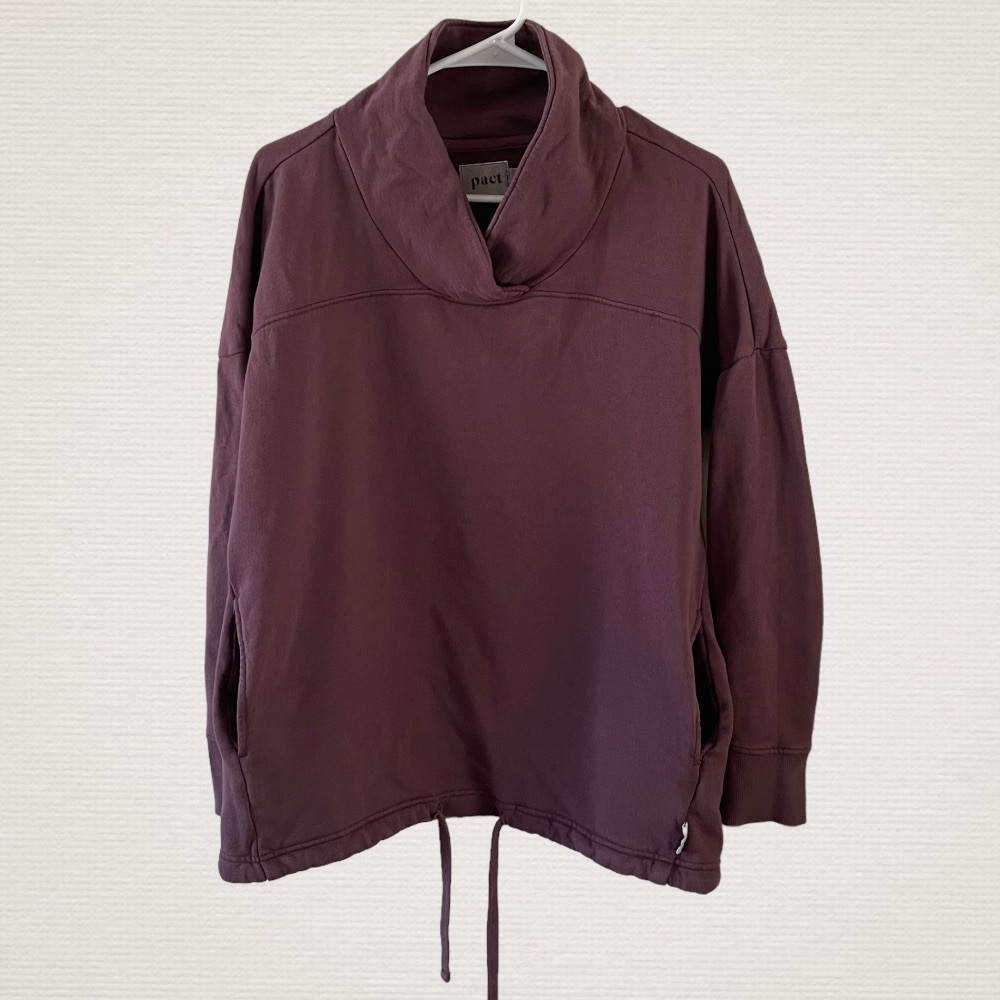 Pact | Organic Cotton Shawl Neck Sweatshirt in Dusty Pink/Wine, Small